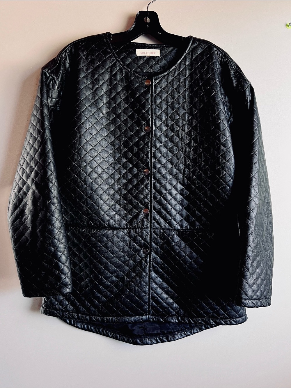 Solitaire Black Quilted Faux Leather Jacket Womens Medium Snap Front